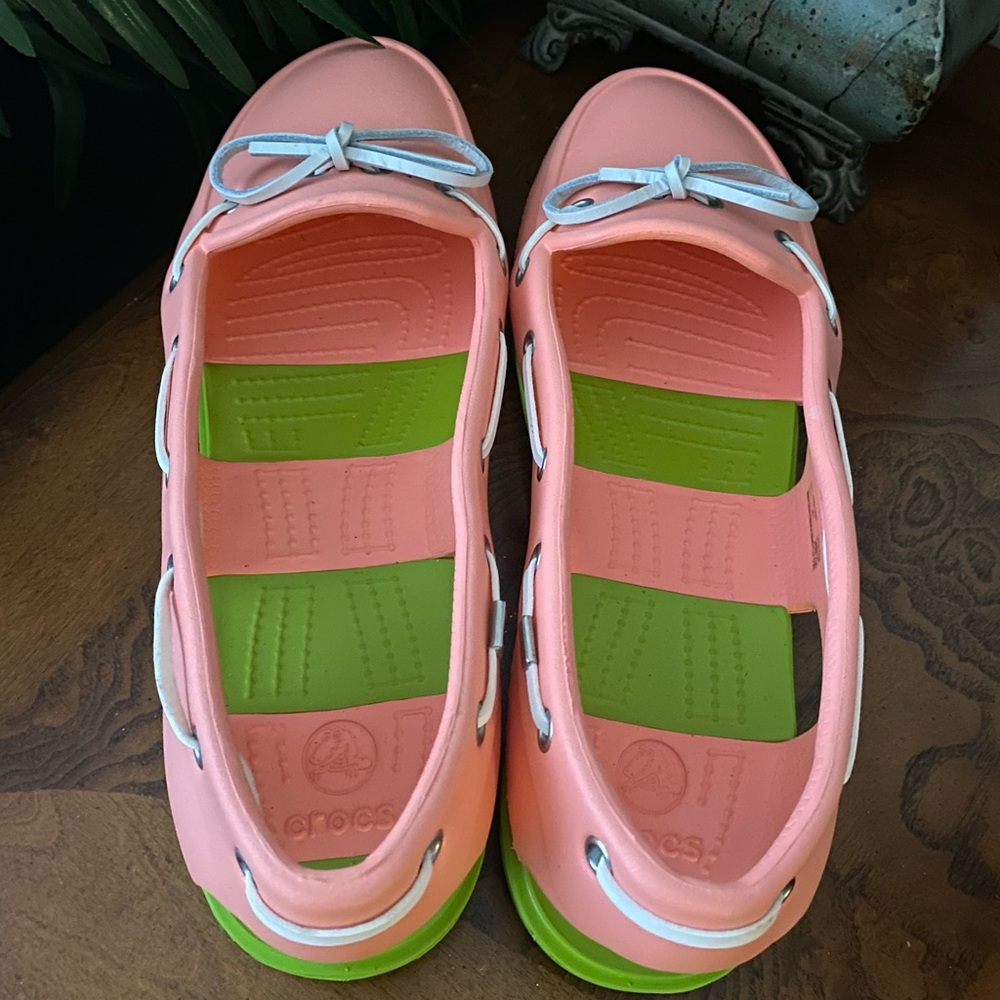 Crocs Beach Line Melon and Volt Boat Shoes - Picture 7 of 9